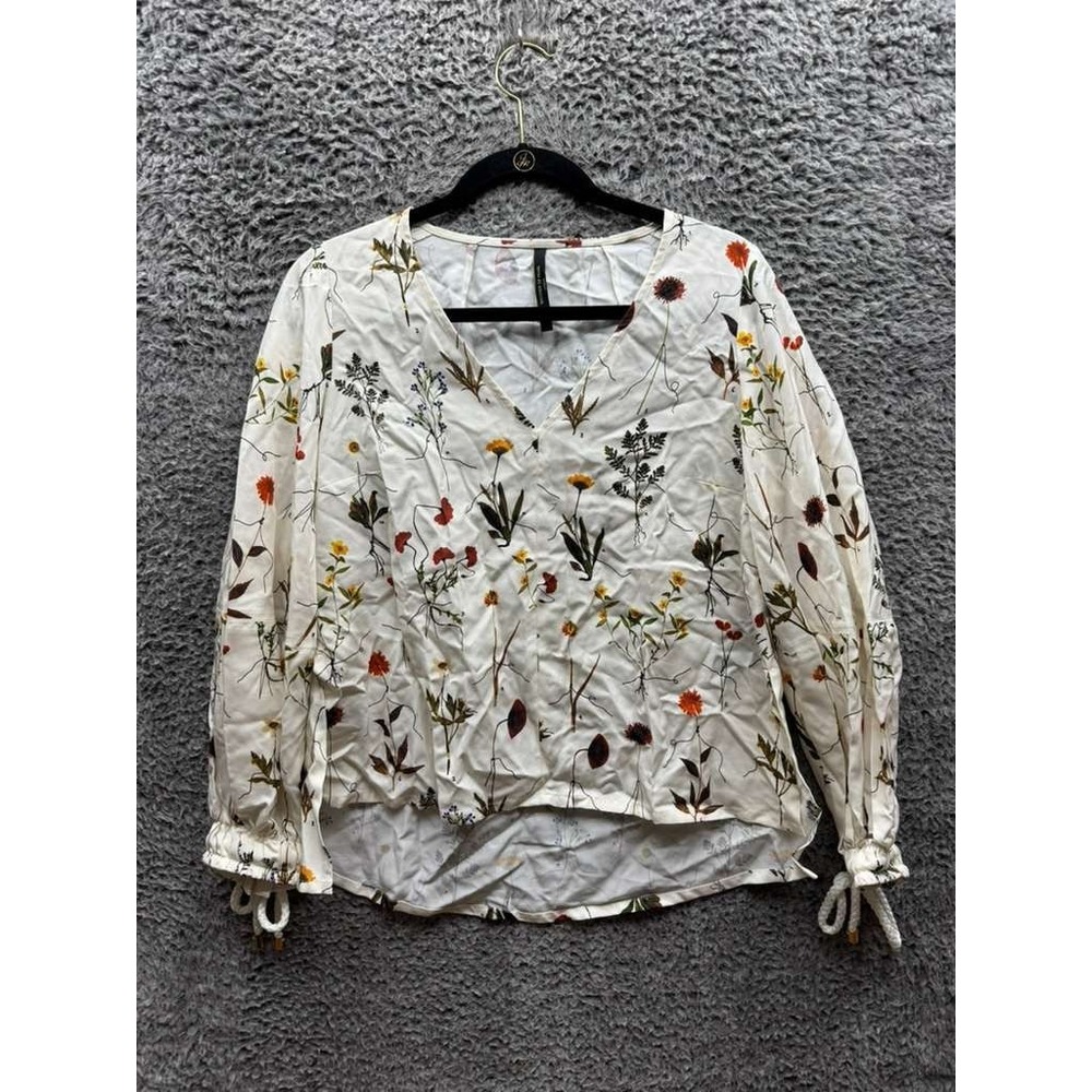 Mother Of Pearl Reese Floral V-Neck Long Sleeve Blouse White Womens Size 2-4 US